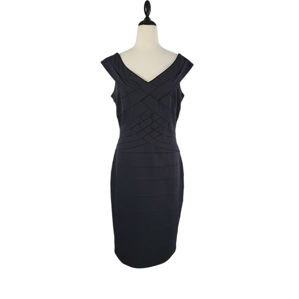 Tadashi Shoji Black Bandage Bodycon‎ Dress XL Off Shoulder Sexy Cocktail Midi